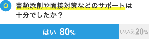 書類添削や面接対策などのサポートは十分でしたか？