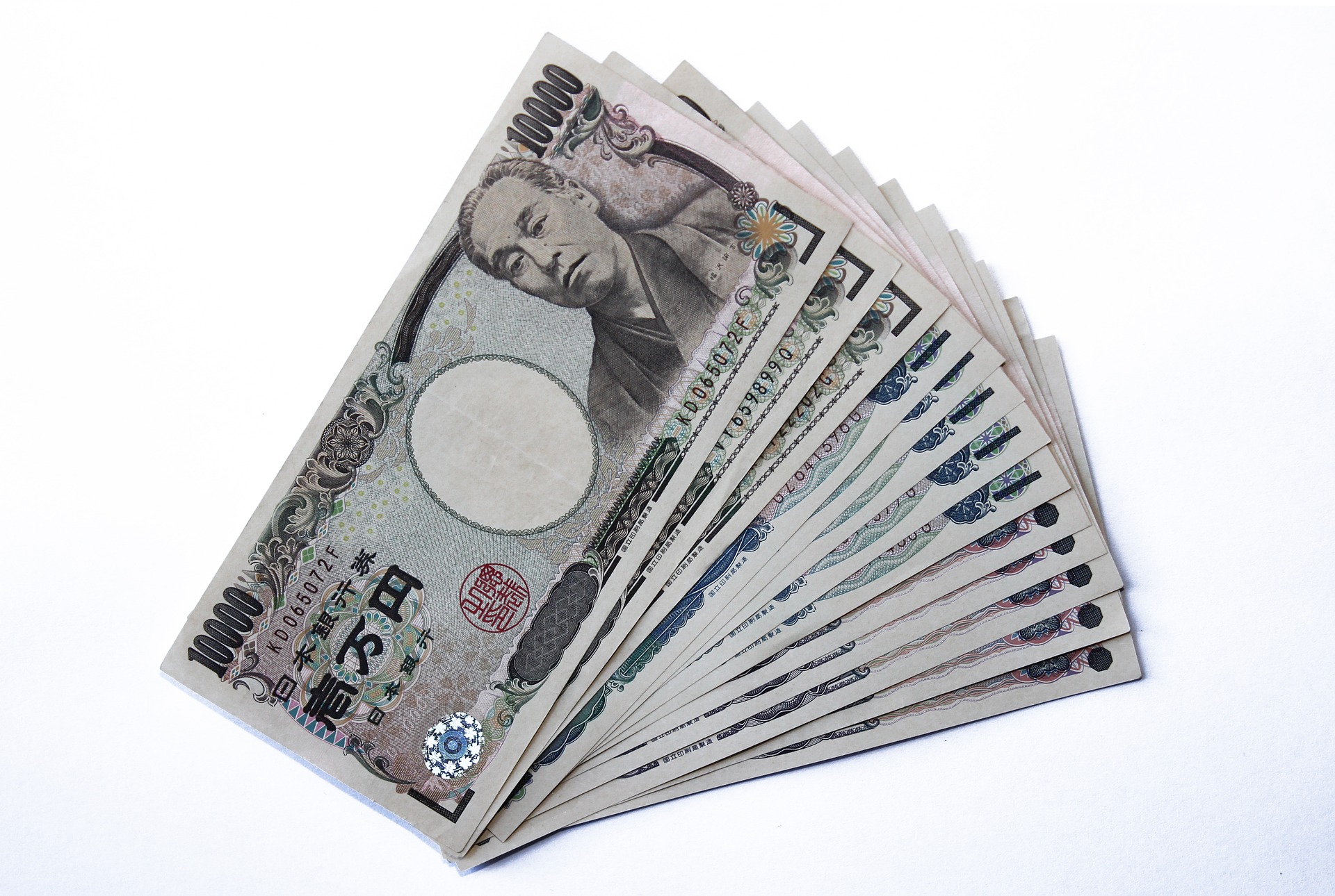 1万円札が広げられている