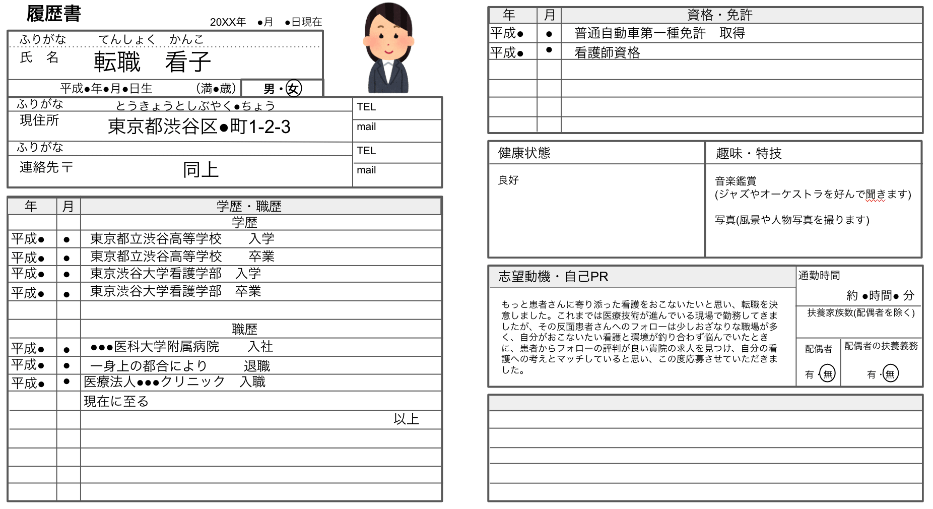 看護師履歴書書き方例