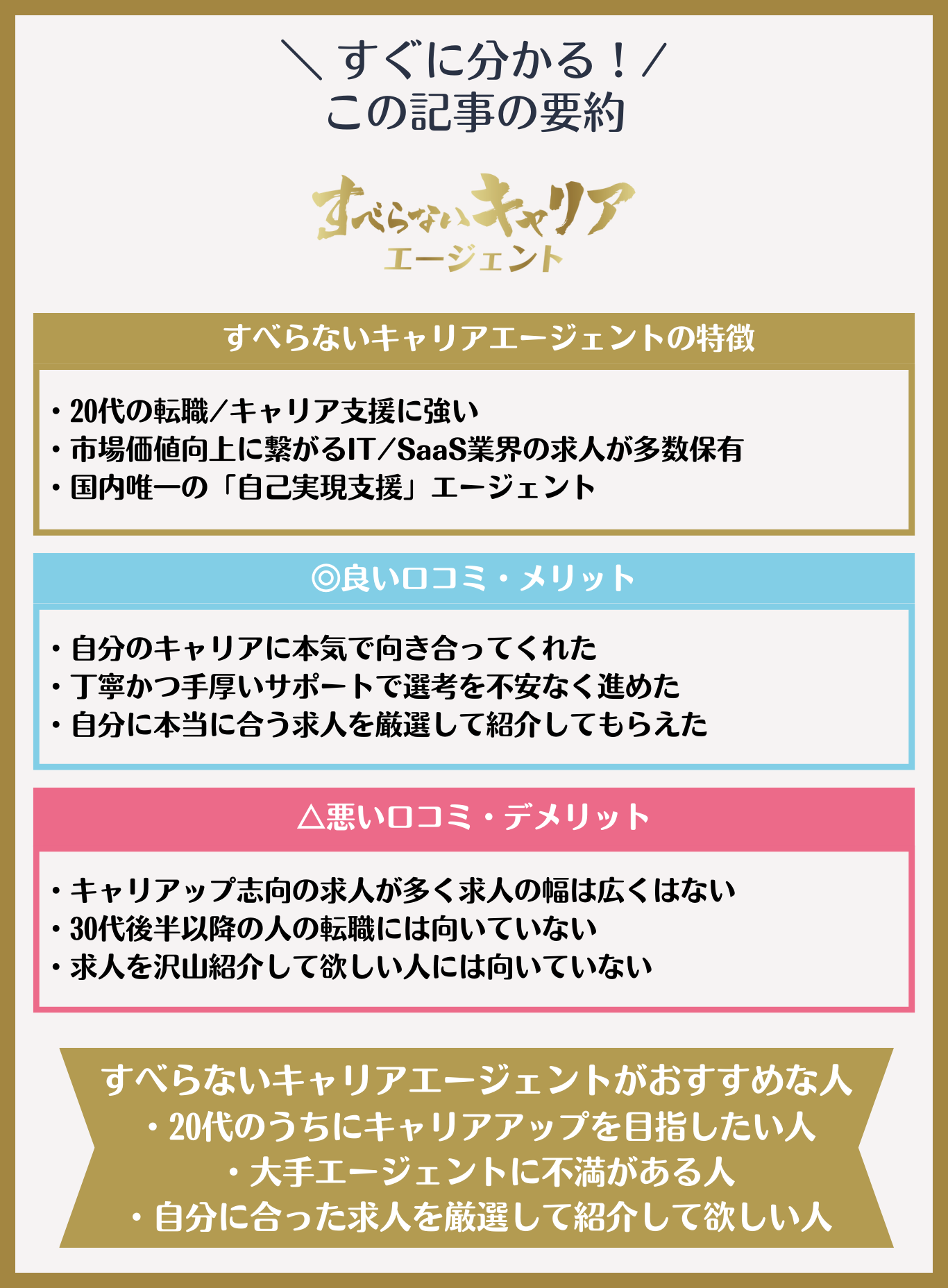すべらないキャリアエージェント評判に関する記事の要約