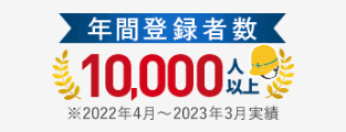 施工管理ジョブの実績「年間登録者数10,000人」出典：施工管理ジョブの公式サイト