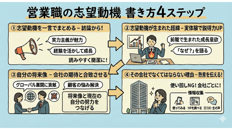 営業職の志望動機の書き方が一目でわかる画像