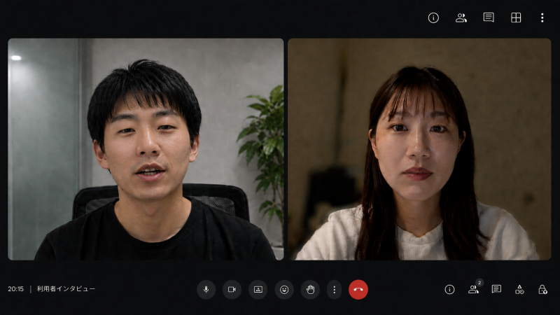 リクルートエージェント利用者の高橋さん(仮名)に、リクルートエージェントを利用した体験談についてオンラインでインタビューしている様子